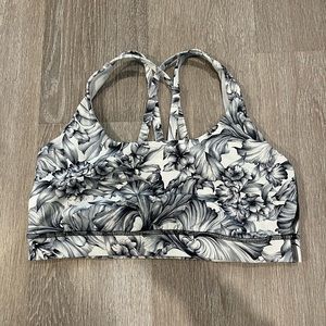 Lululemon energy bra, black & white floral pattern, size 8